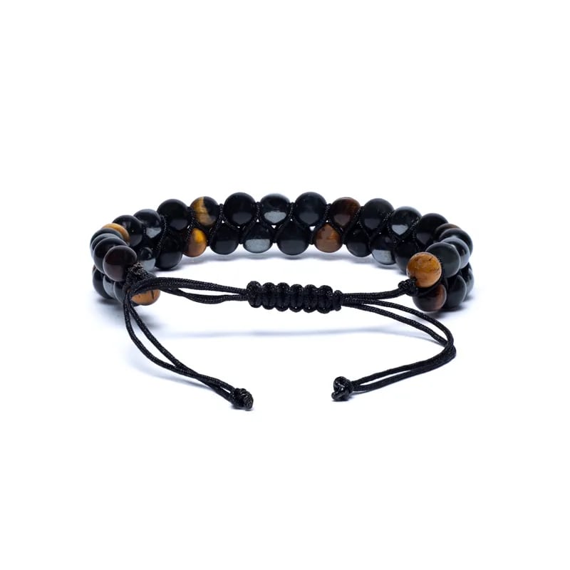 Armband Dubbla, Hematit – Obsidian – Tigeröga