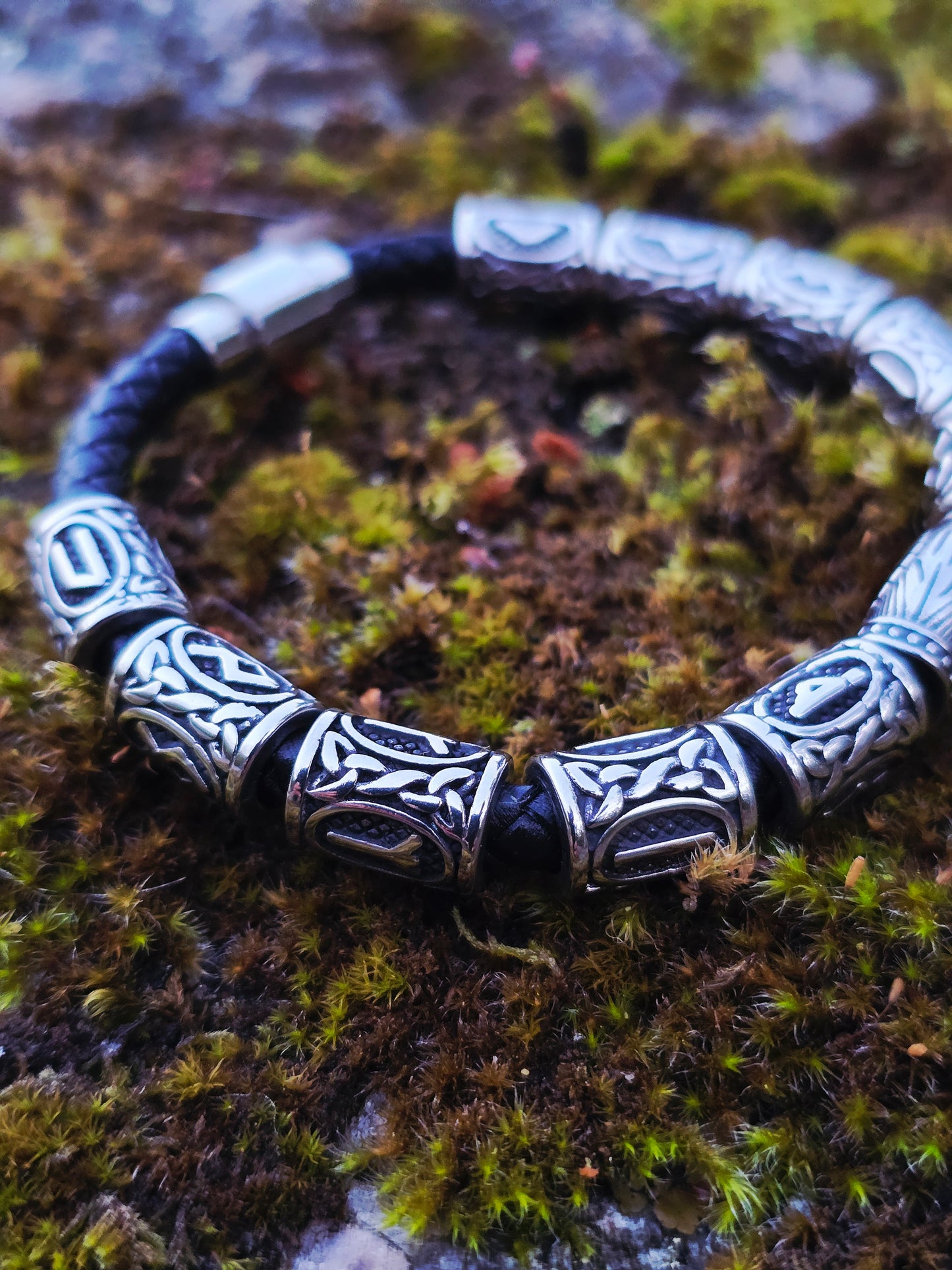 Norse Beads-armband „Silber“ – Edelstahl & Leder