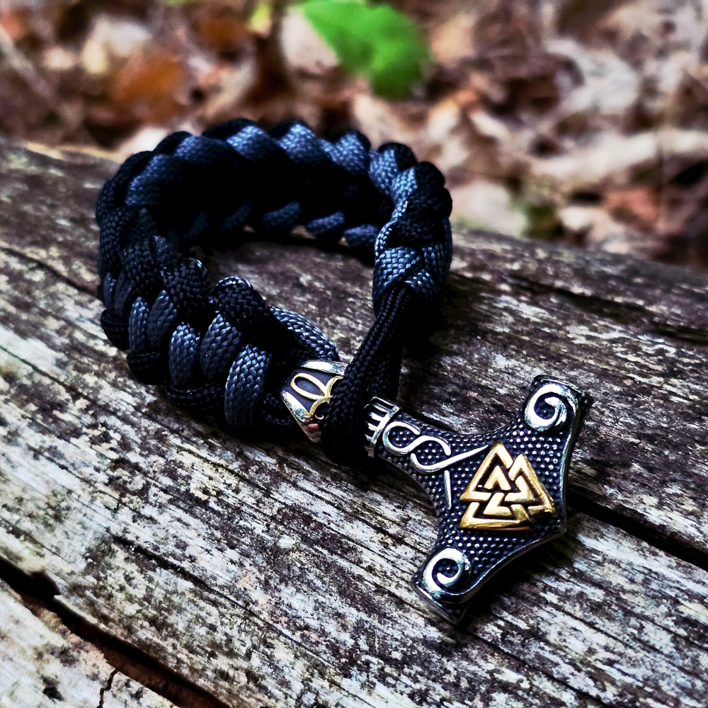 Paracord Bracelet "Mjölner-Valknut" (Grey Edition)