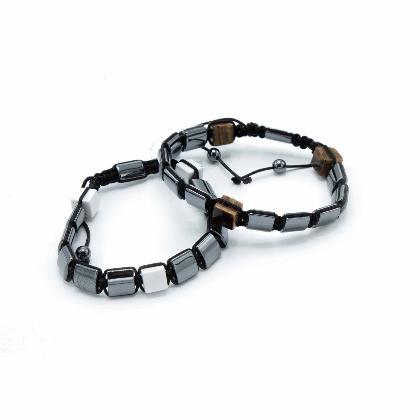 Magnetisches Shamballa-Armband aus Hämatit mit Tigerauge