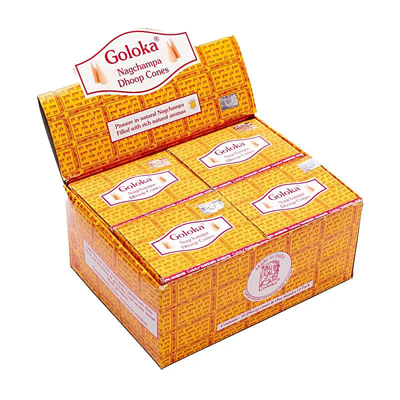 Goloka Nagchampa Dhoop Räucherkegel – 20 g Dose  