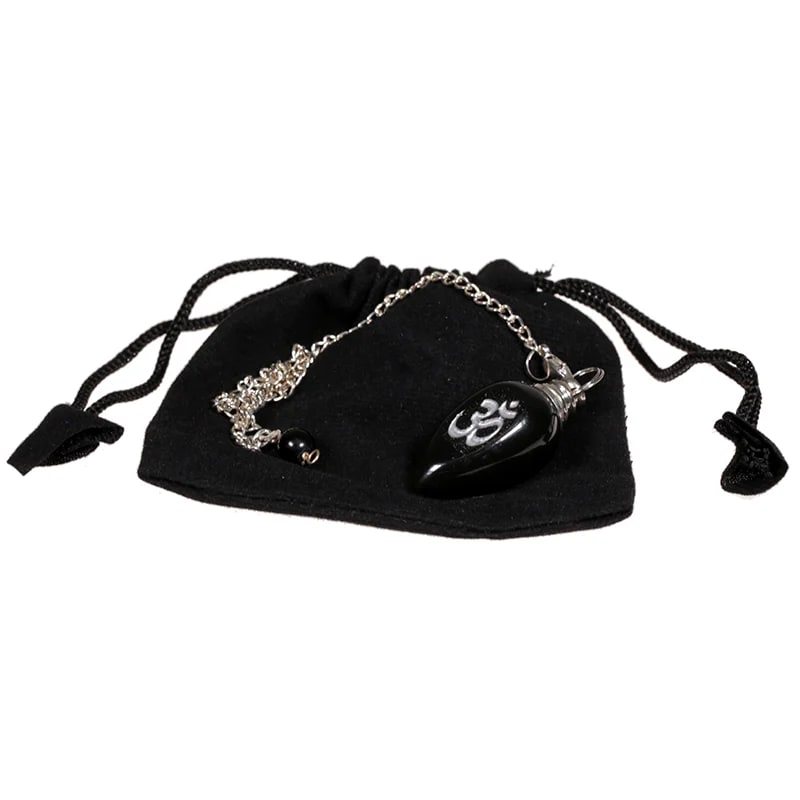 Anhänger "OM" Schwarzer Achat poliert - mit Tasche