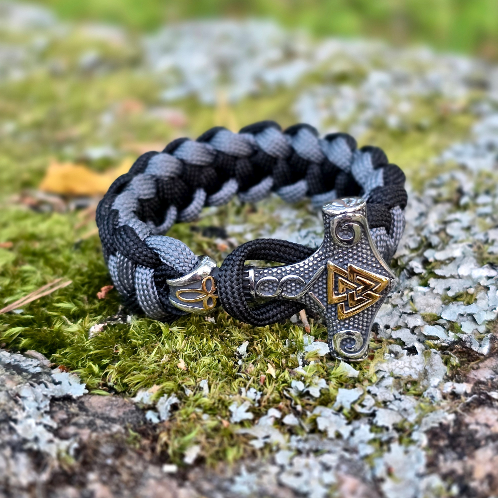 Paracord Bracelet "Mjölner-Valknut" (Grey Edition)