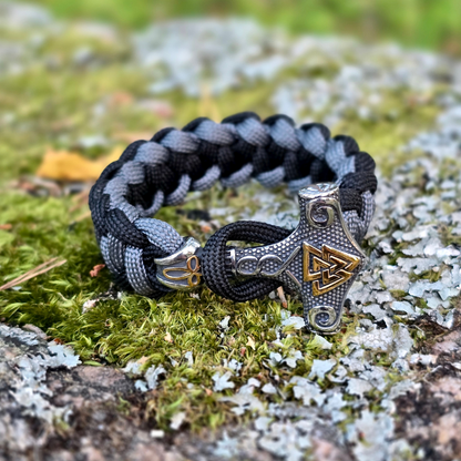 Paracord Bracelet "Mjölner-Valknut" (Grey Edition)