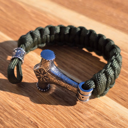 Paracord Bracelet “Mjölnir Galdrastafir” (Olive Green)
