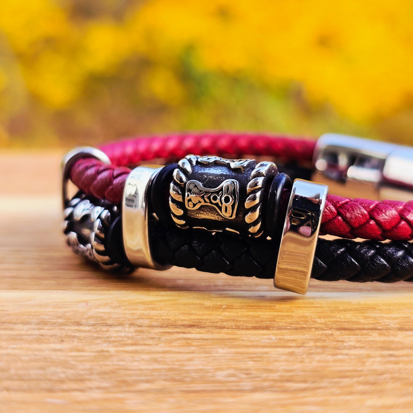 Bracelett "Mjölner Twin Leather" (Black / Red)