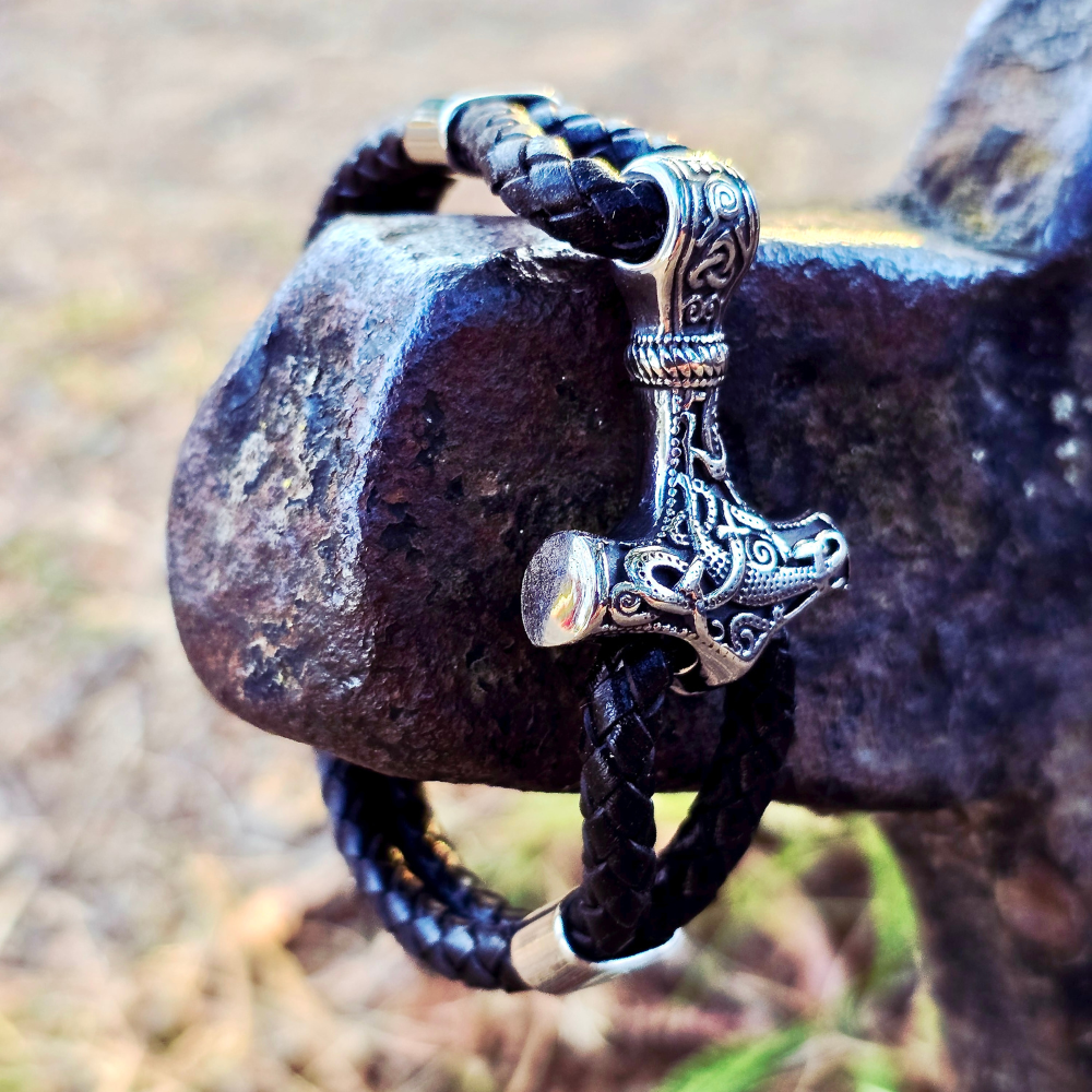 Bracelet “Mjölnir Asgard Knot” Leather (Silver)