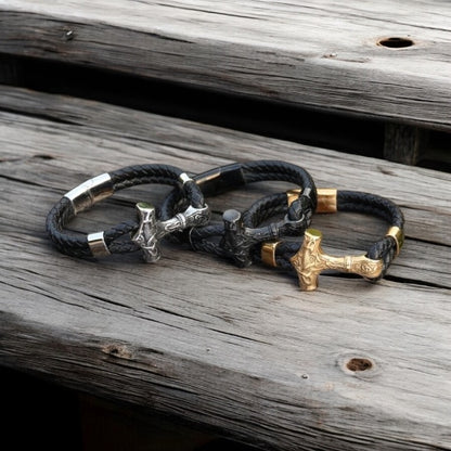 Bracelet “Mjölnir Asgard Knot” Leather (Silver)