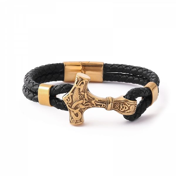Bracelet “Mjölnir Asgard Knot” Leather (Gold)