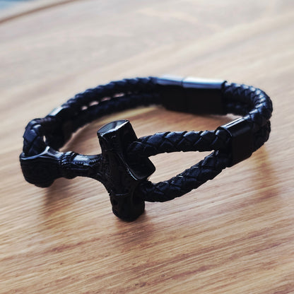 Bracelet “Mjölnir Asgard Knot” Leather (Black)