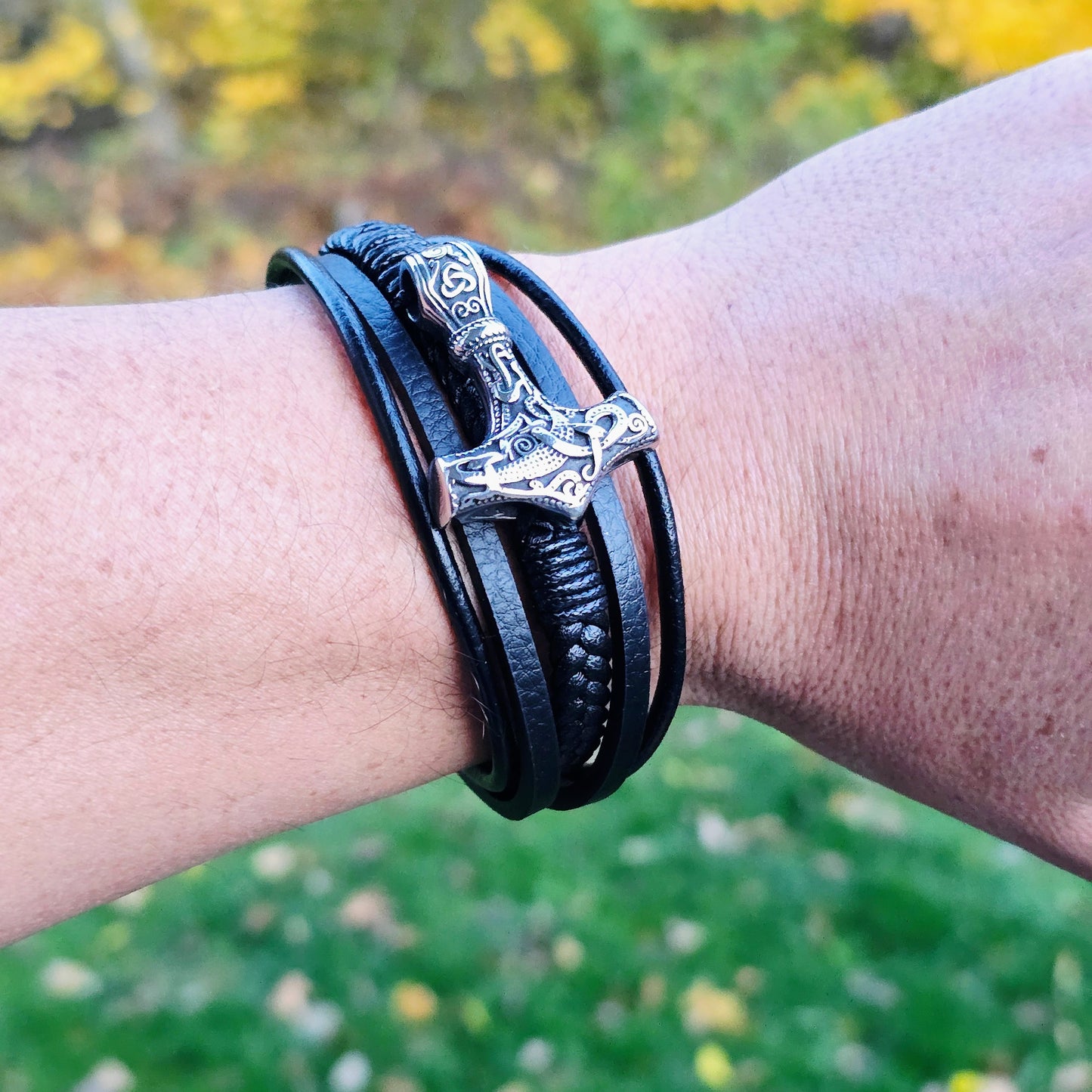 Bracelett Leather "Mjönir-fimm"