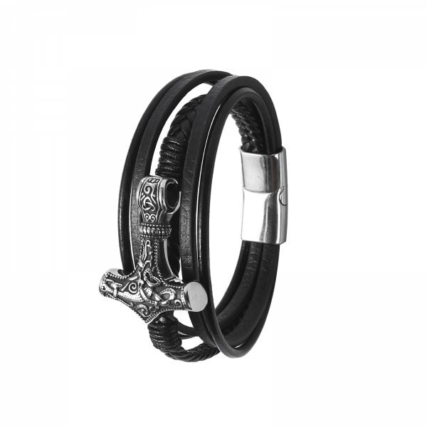 Bracelett Leather "Mjönir-fimm"