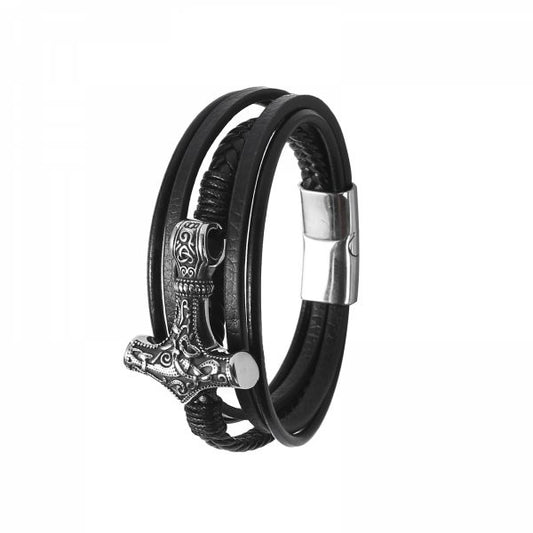 Bracelett Leather "Mjönir-fimm"