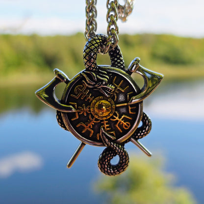 Necklace “Viking Vegvísir Protection Amulet” (Dual Tone)