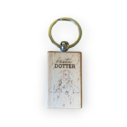 Nyckelring, rektangulär, 32 x 52mm, bok - med gravyr