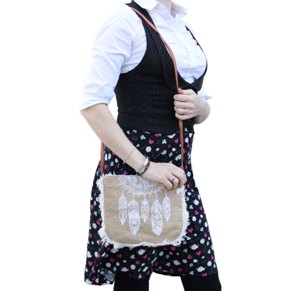 Fransväska med Drömfångar-tryck Jute