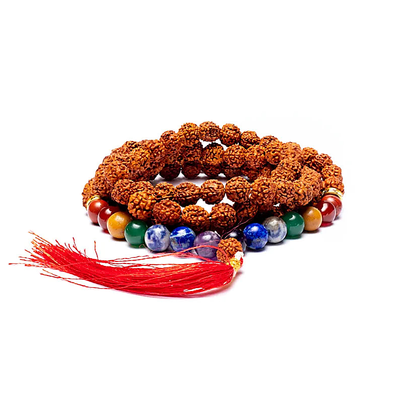 Mala Chakra Rudraksha 108 Perlen – mit 7 Chakra-Edelsteinen