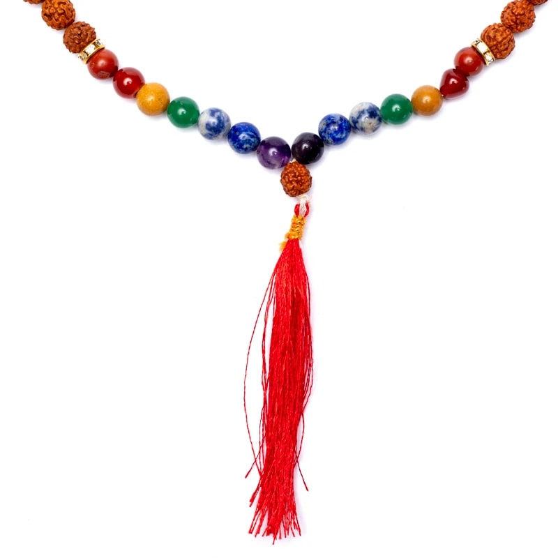 Mala Chakra Rudraksha 108 Perlen – mit 7 Chakra-Edelsteinen