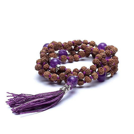 Mala "Rudraksha & Ametist" 108 pärlor