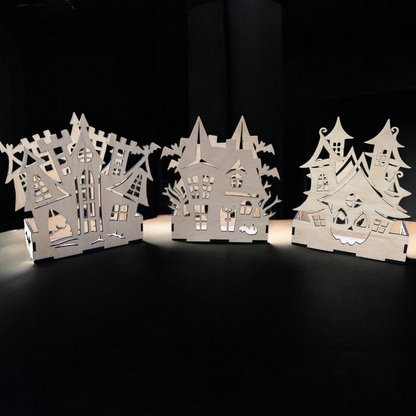 „Skräckljus“ Halloween-ljushållare i trä